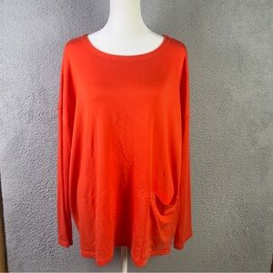 Eileen Fisher Sweater Top Womens Large Orange Boxy Fit Relaxed Soft Front Pocket